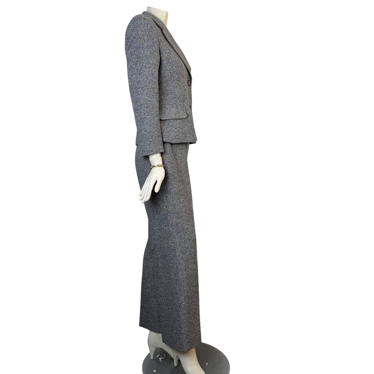 Vintage Précis Petite Grey Tweed Trouser Suit | 8P — view 3