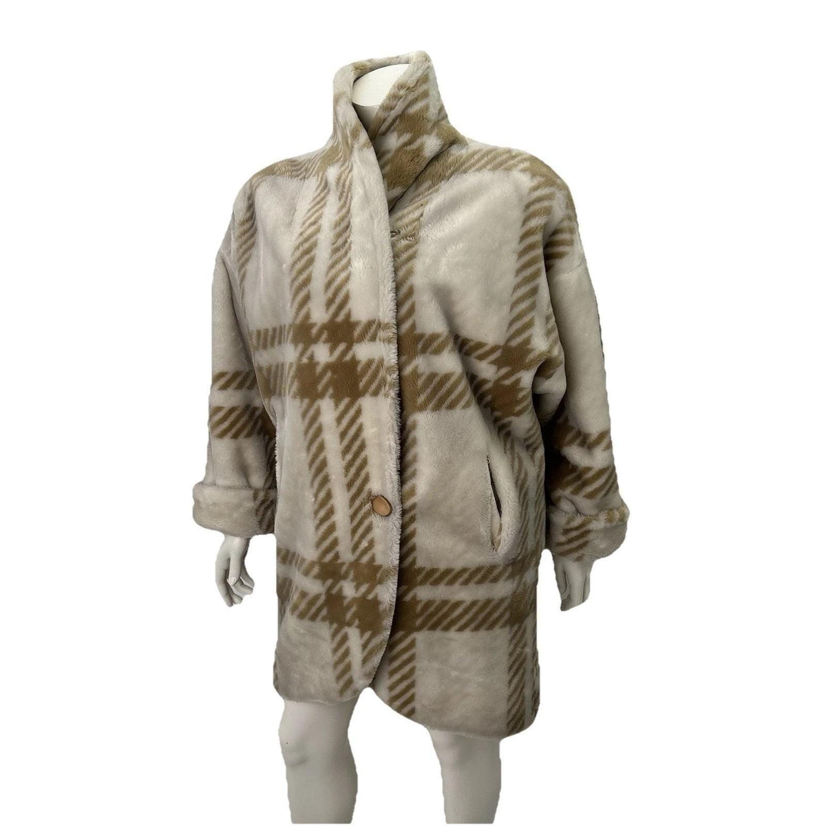 Vintage Donnybrook Plaid Faux Fur Cocoon Coat | L — view 19