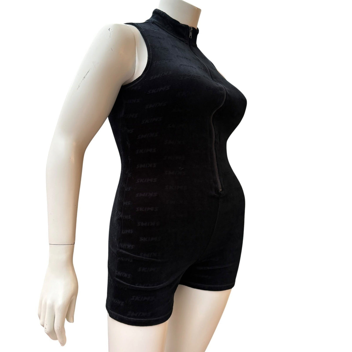 SKIMS Black Monogram Velour Zip Romper | XL — view 3