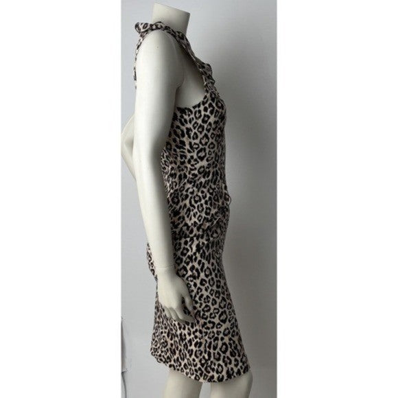Jesus Diamante Leopard Print Body Con Midi Dress Ruffle Halter Back Cut Out XS