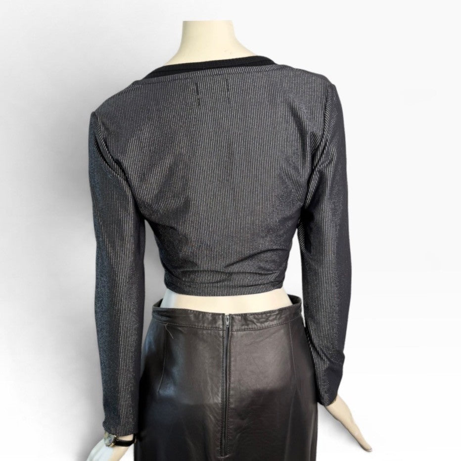 Carbon38 Black Silver Metallic Cropped Cardigan | M — view 5