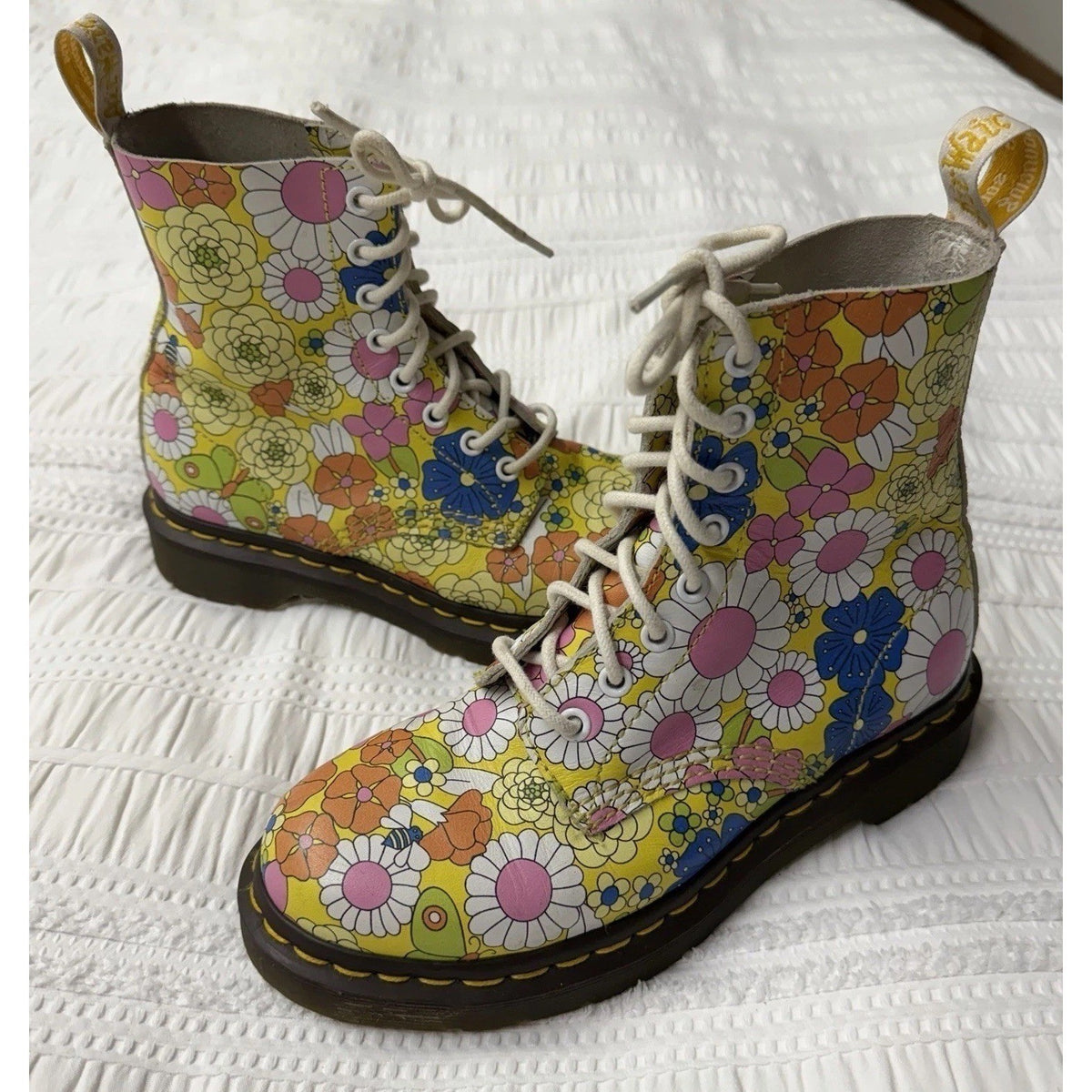 Doc Martens 1460 Pascal Daisy Floral Print Combat Boots Leather Fairy Grunge W6