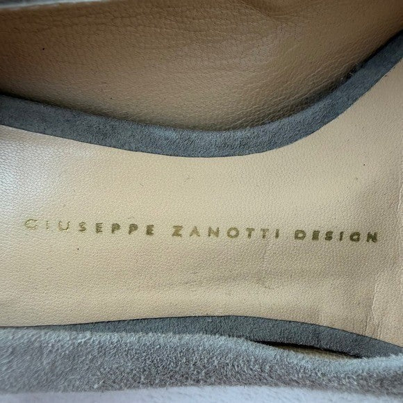 Giuseppe Zanotti Peep Toe Heels Genuine Leather Ruched Grey Suede Old Money 7.5