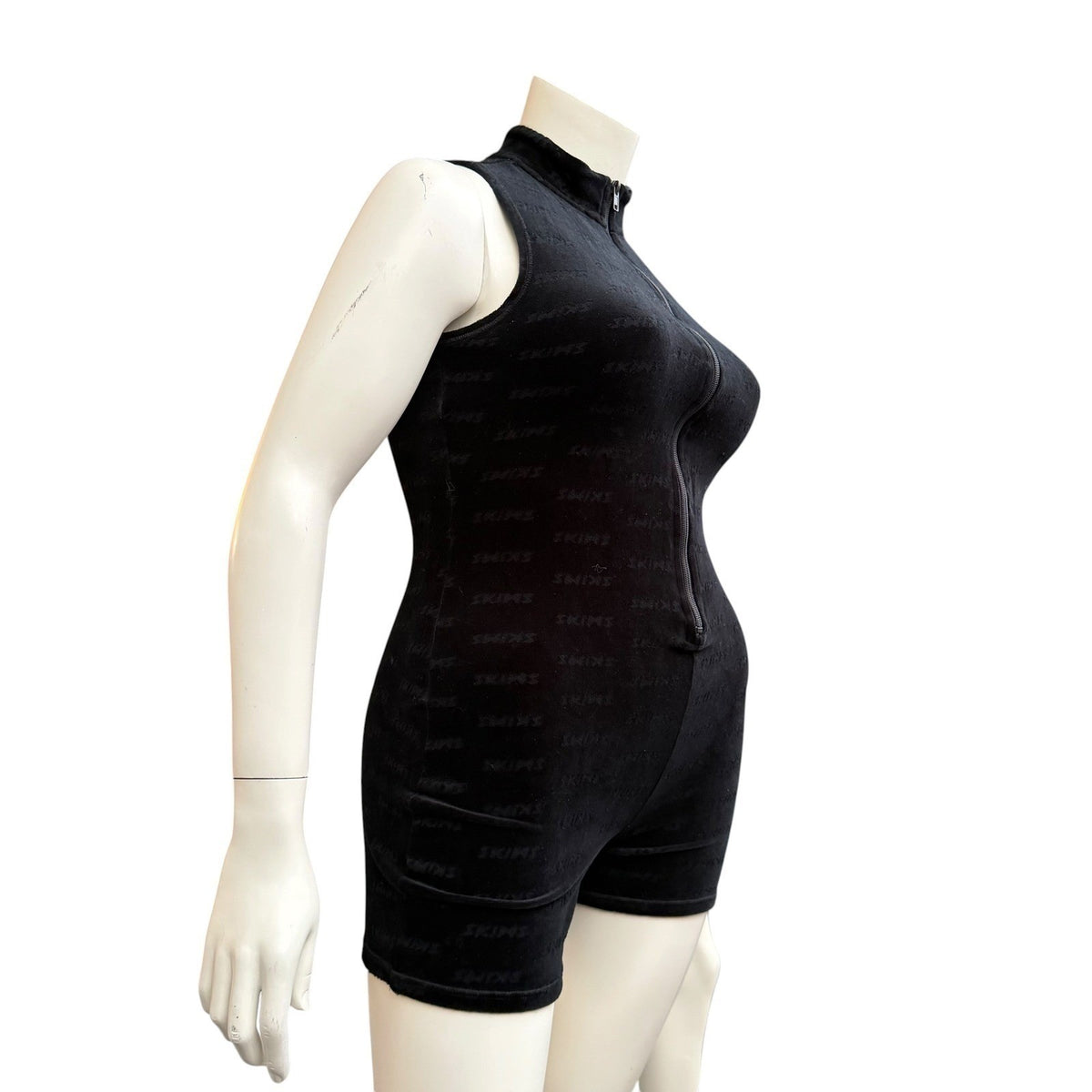 SKIMS Black Monogram Velour Zip Romper | XL — view 6