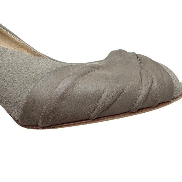 Giuseppe Zanotti Peep Toe Heels Genuine Leather Ruched Grey Suede Old Money 7.5