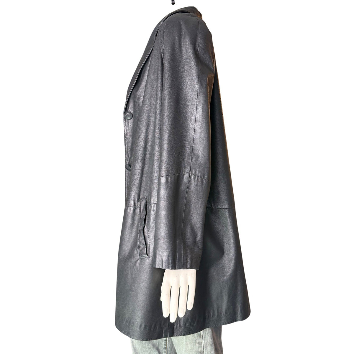 Vintage Danier Black Leather Car Coat | L — view 2