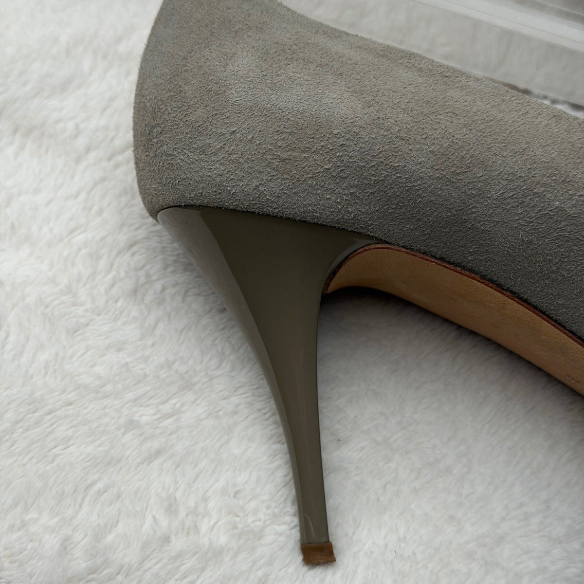 Giuseppe Zanotti Peep Toe Heels Genuine Leather Ruched Grey Suede Old Money 7.5