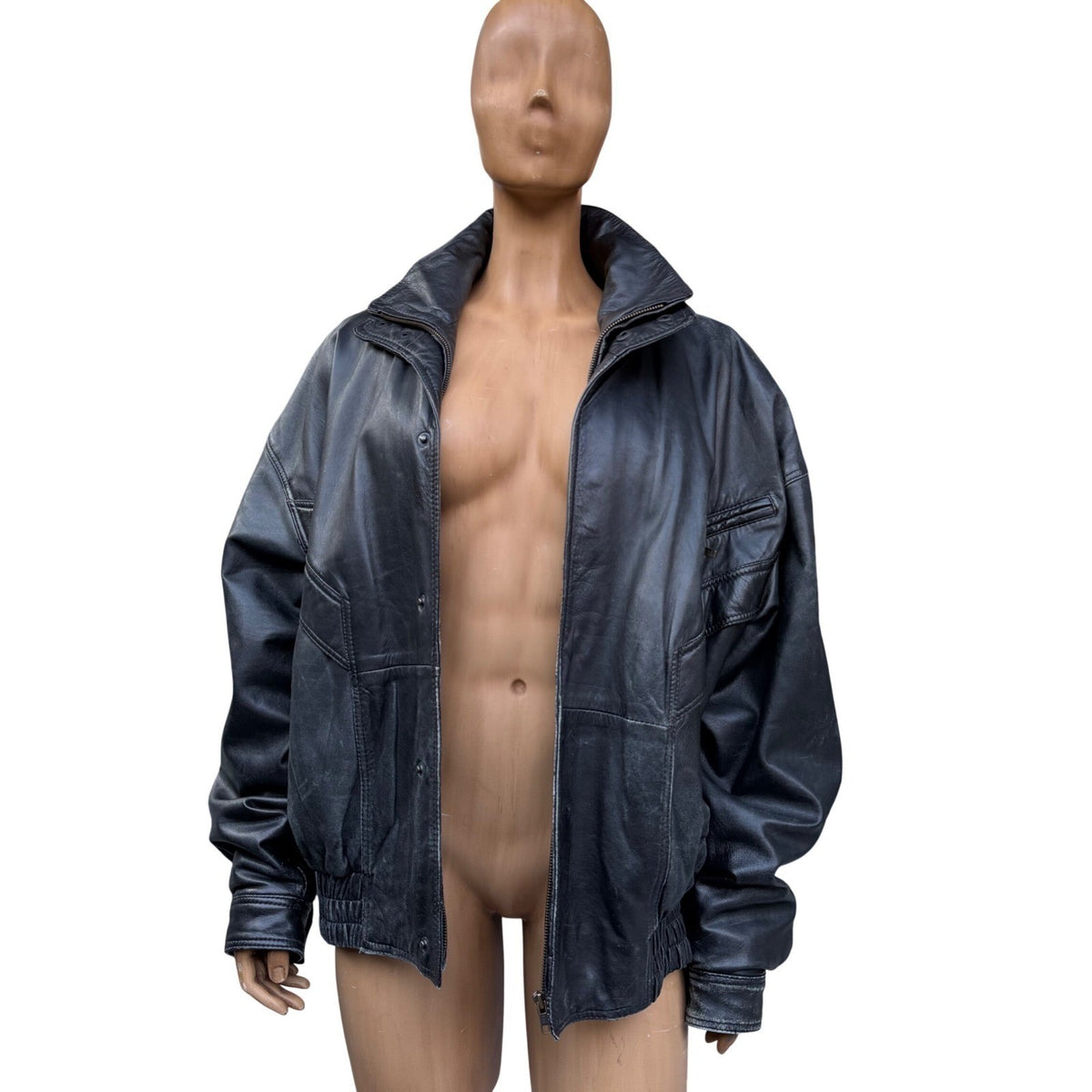 Vintage Massimo Leather Bomber Jacket Black Model Off Duty Grunge Indie Sleaze L