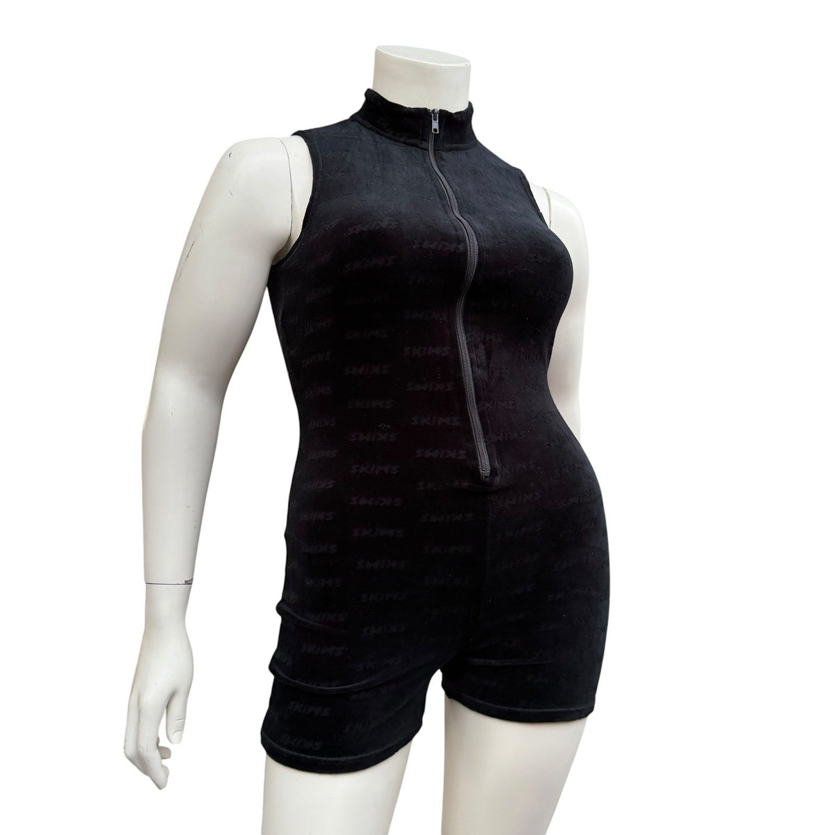 SKIMS Black Monogram Velour Zip Romper | XL — view 4