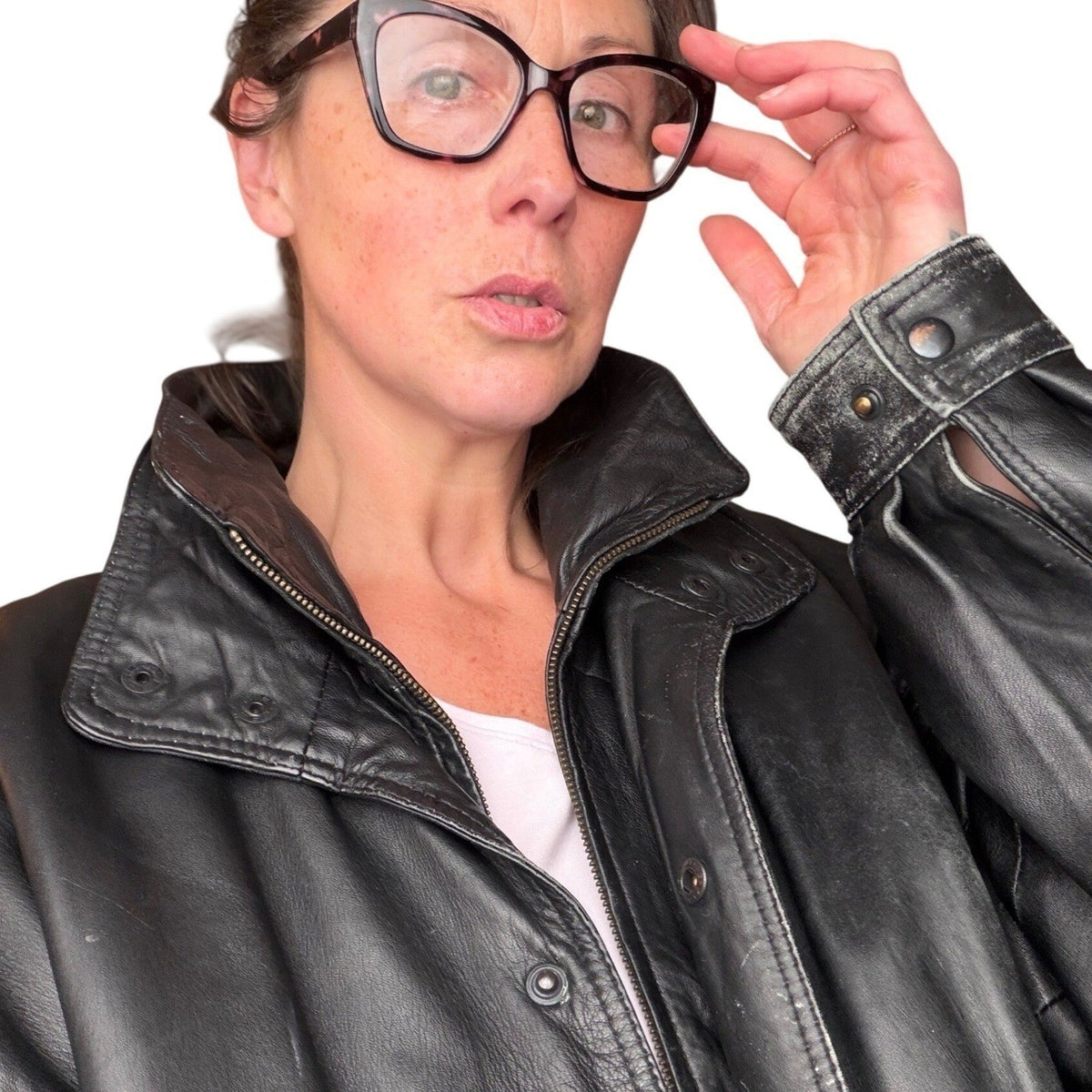 Vintage Massimo Leather Bomber Jacket Black Model Off Duty Grunge Indie Sleaze L
