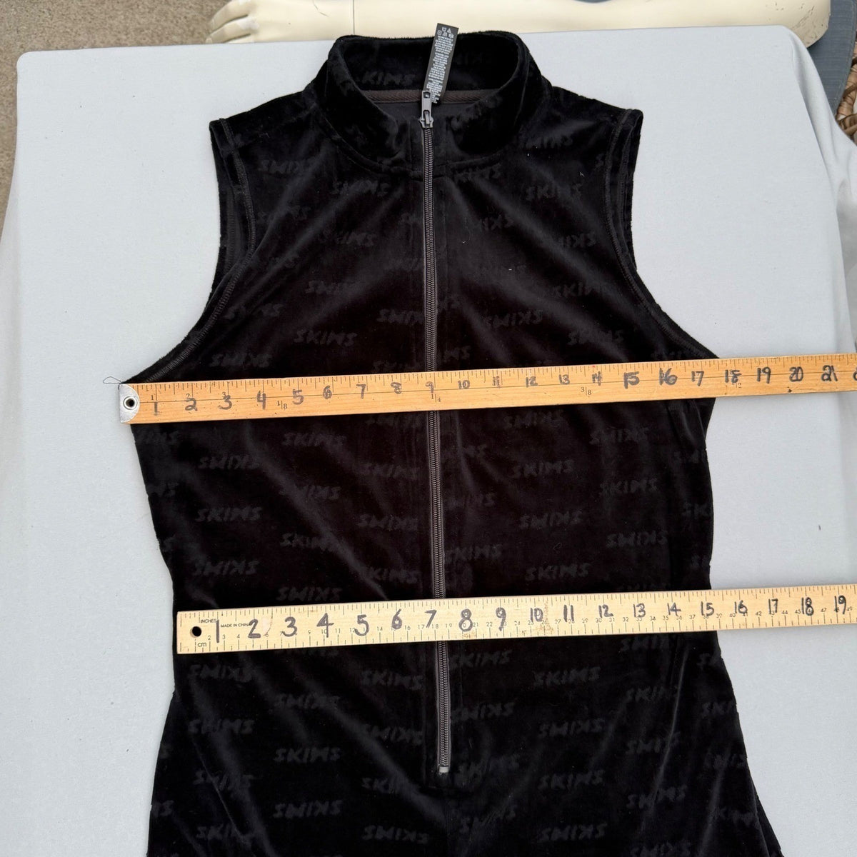 SKIMS Black Monogram Velour Zip Romper | XL — view 10