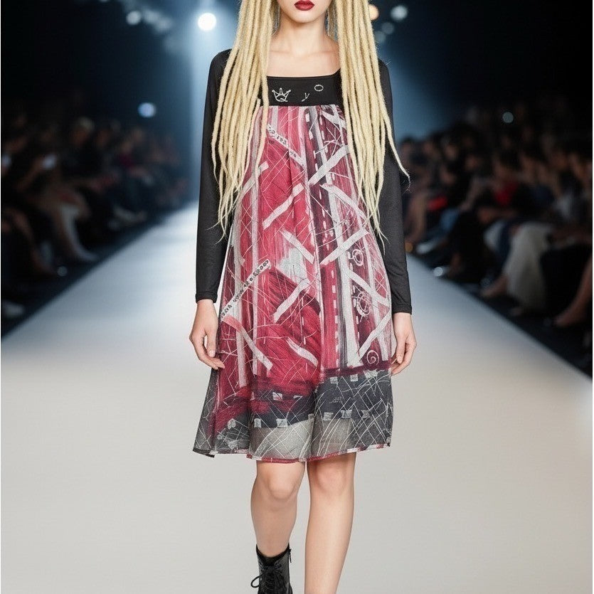 Save The Queen! Abstract Print Babydoll Dress | S — view 21