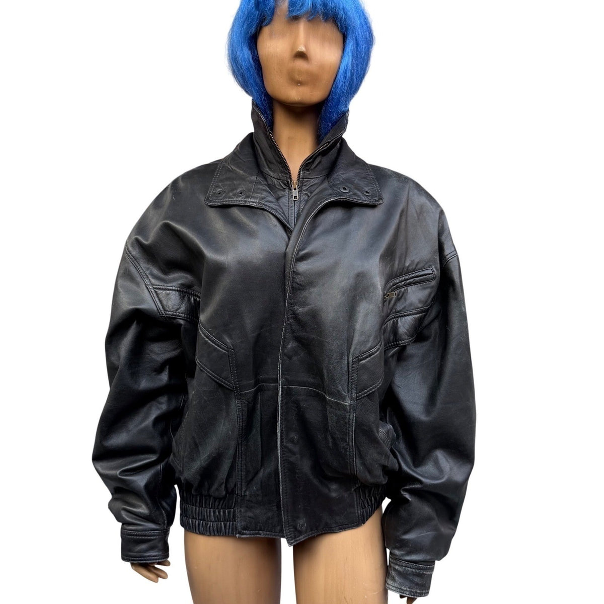 Vintage Massimo Leather Bomber Jacket Black Model Off Duty Grunge Indie Sleaze L