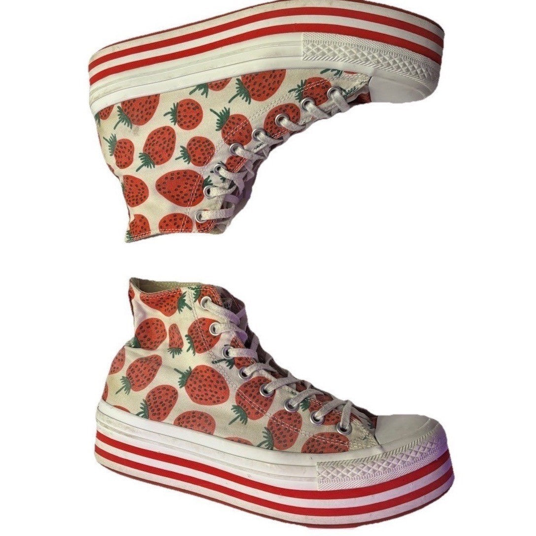 Converse x Marimekko Platform Sneakers Strawberry Print Canvas Red White W11 M9
