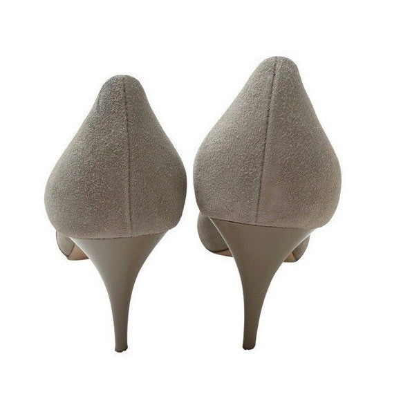 Giuseppe Zanotti Peep Toe Heels Genuine Leather Ruched Grey Suede Old Money 7.5