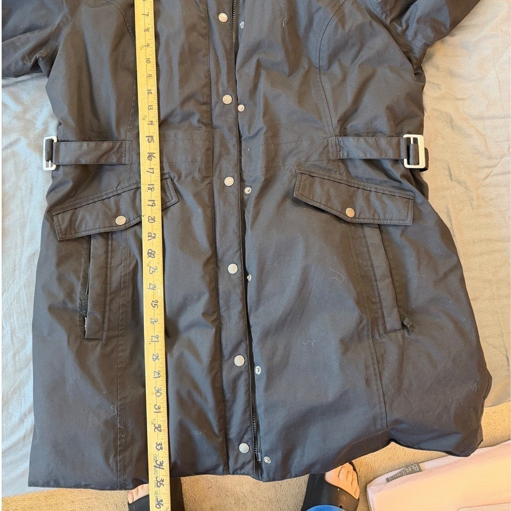 Eddie Bauer Weatheredge Superior Down Parka Black Faux Fur Hood Belted Sz XXL