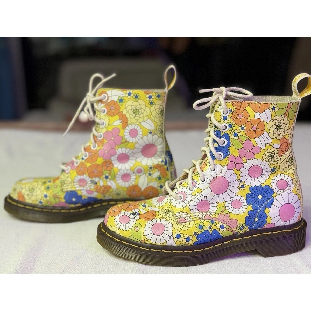 Doc Martens 1460 Pascal Daisy Floral Print Combat Boots Leather Fairy Grunge W6