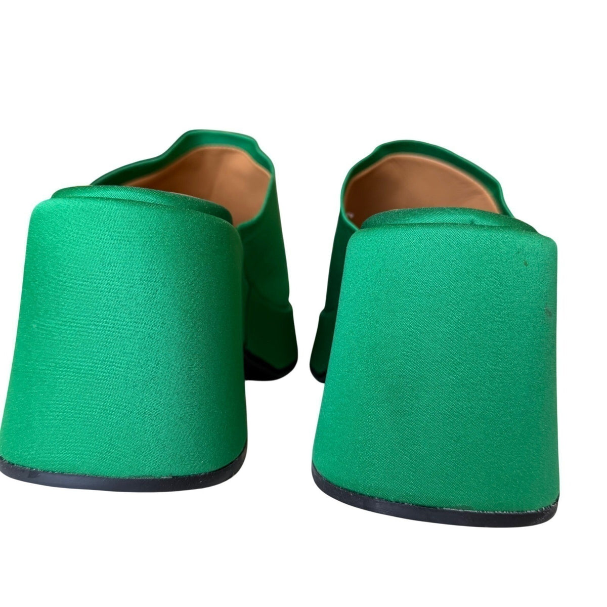 GANNI Platform Mule Slide Sandal Green Satin Block Heel Scandi Maximalist 40