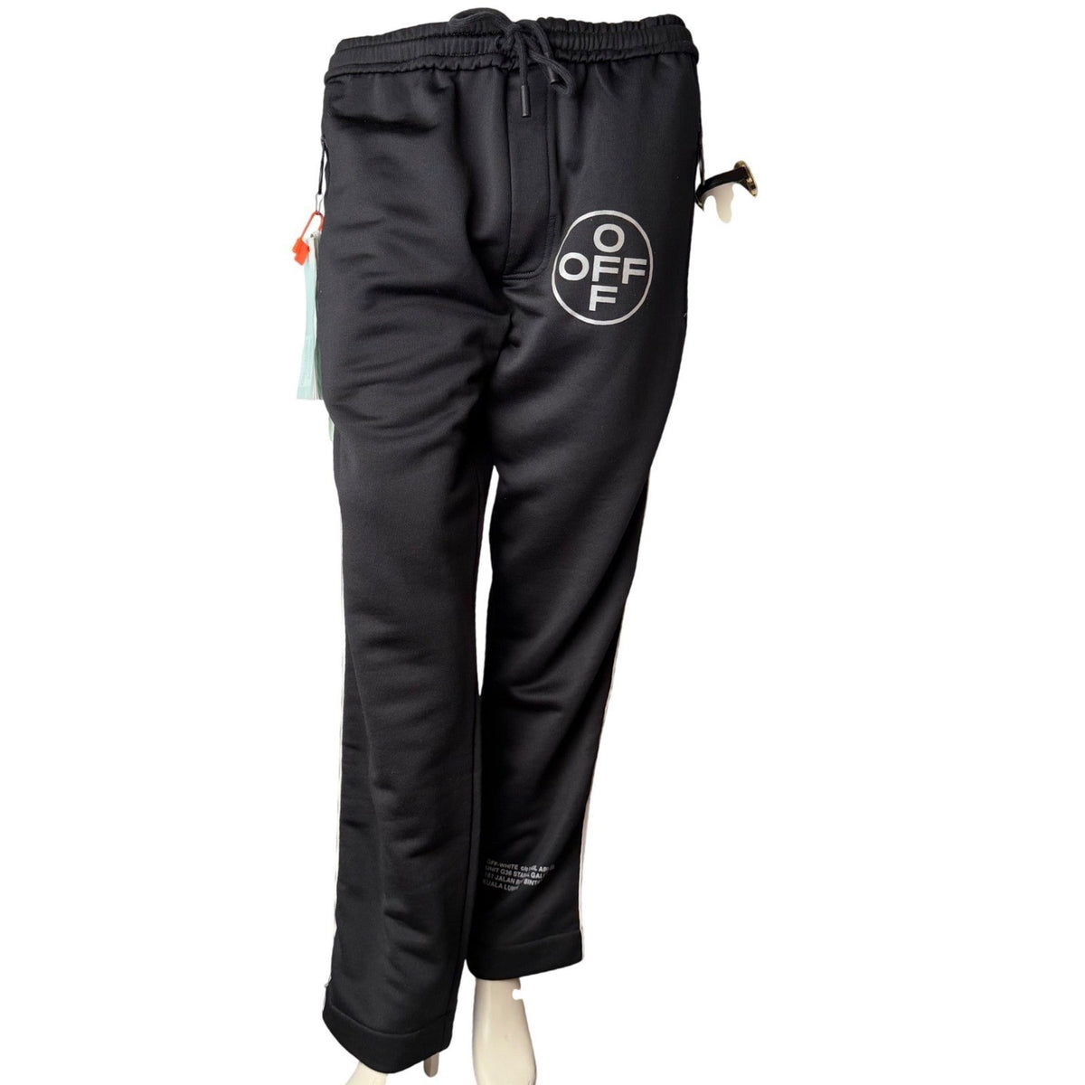 NWT Off-White Track Pants Black White Side Stripe High Waist Drawstring Street L