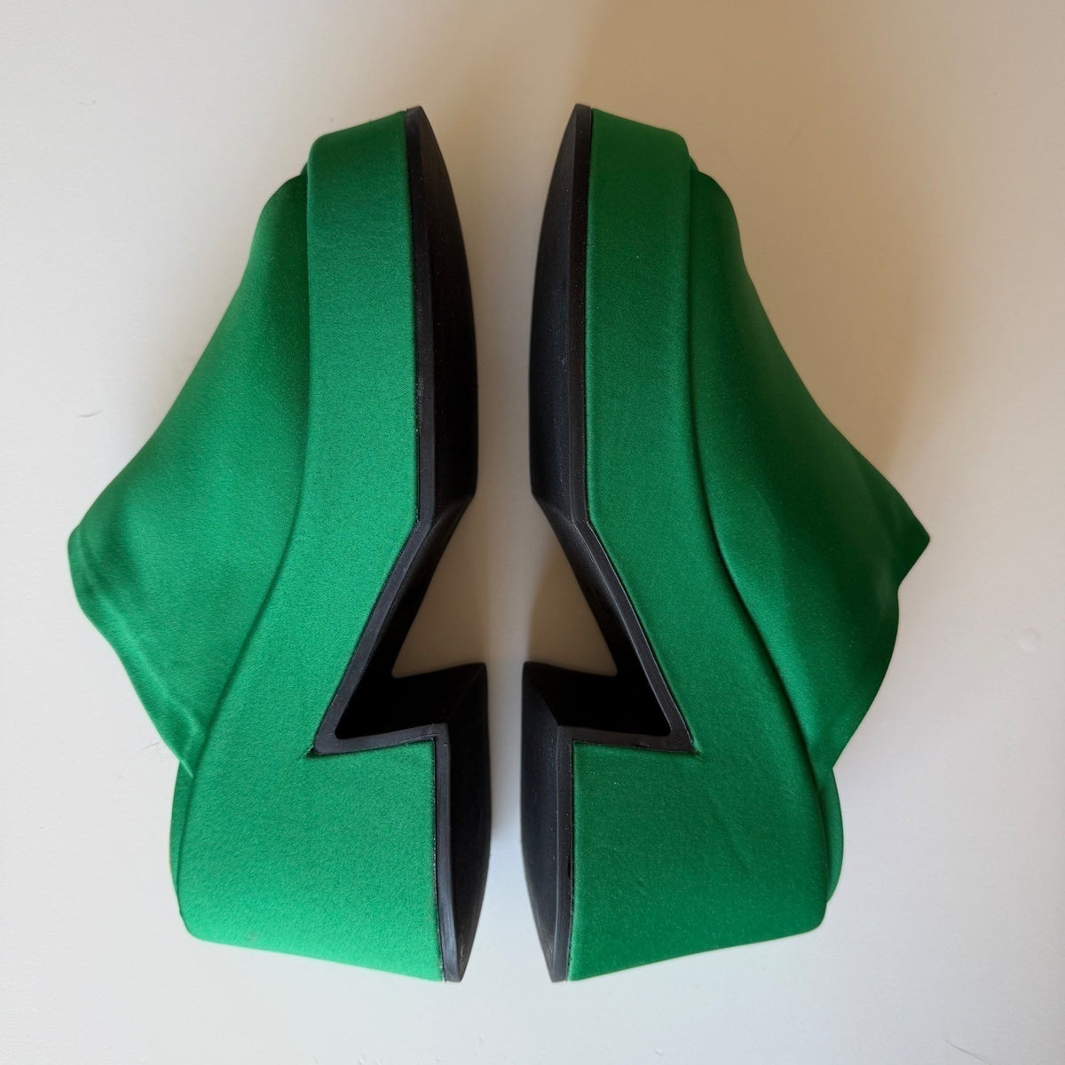 GANNI Platform Mule Slide Sandal Green Satin Block Heel Scandi Maximalist 40