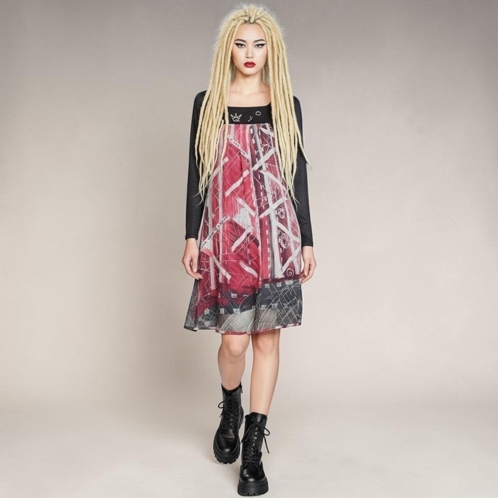 Save The Queen! Abstract Print Babydoll Dress | S — view 20
