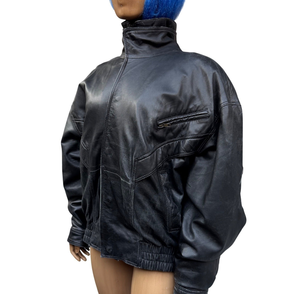 Vintage Massimo Leather Bomber Jacket Black Model Off Duty Grunge Indie Sleaze L