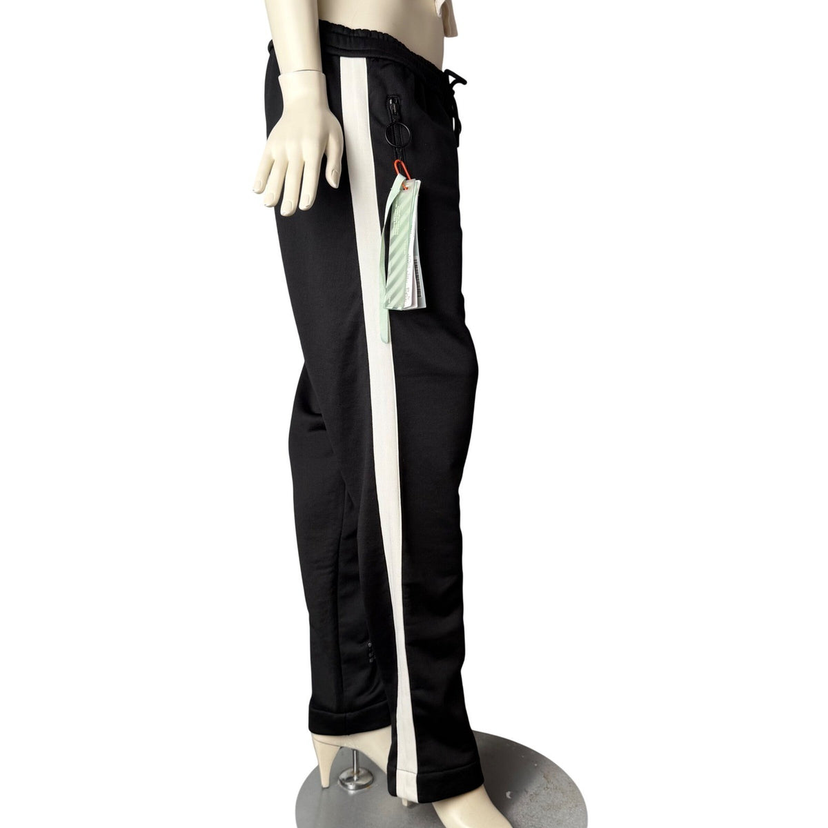 NWT Off-White Track Pants Black White Side Stripe High Waist Drawstring Street L