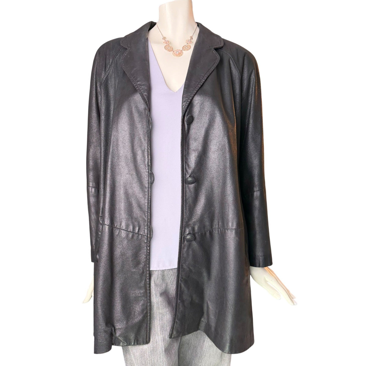 Vintage Danier Black Leather Car Coat | L — view 1