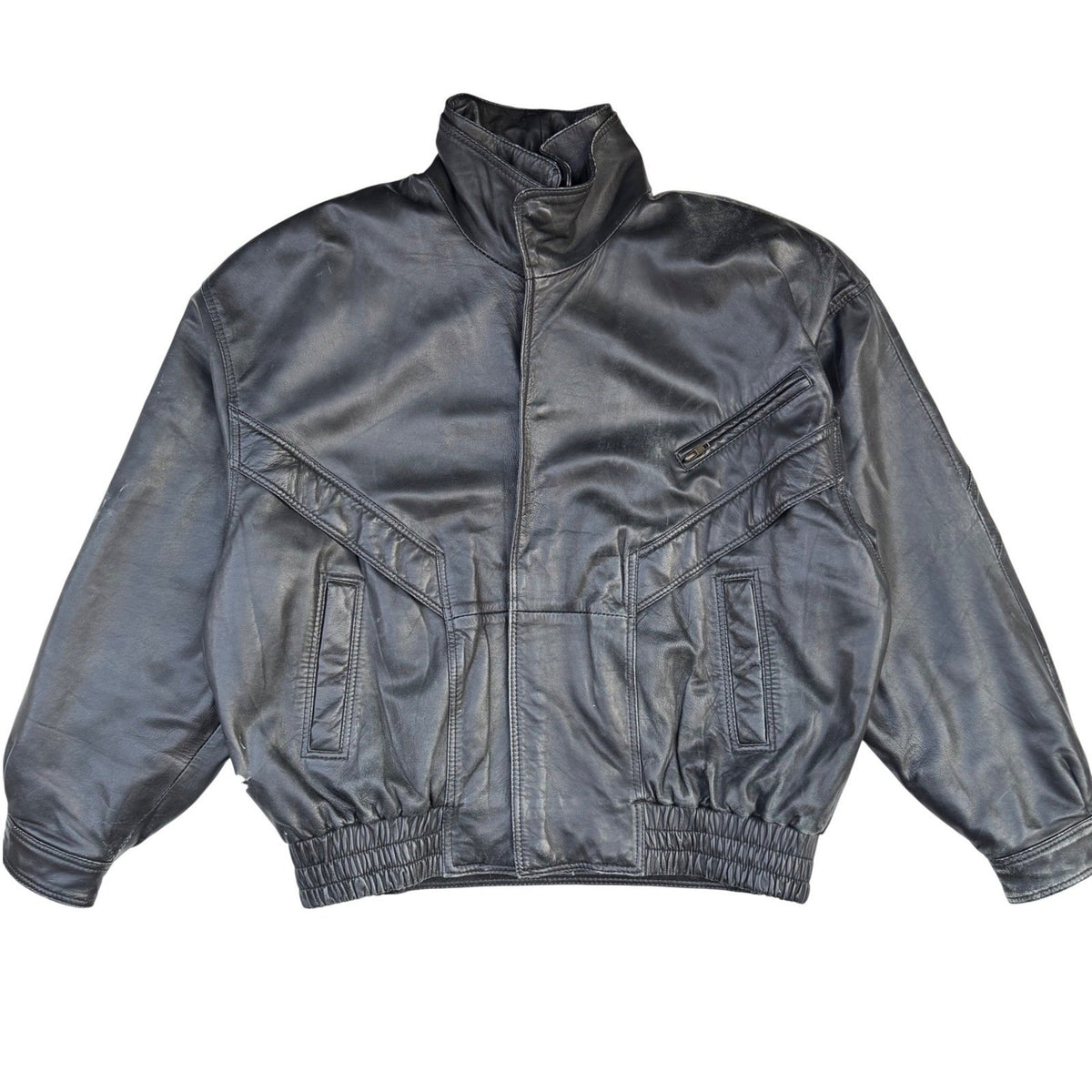 Vintage Massimo Leather Bomber Jacket Black Model Off Duty Grunge Indie Sleaze L