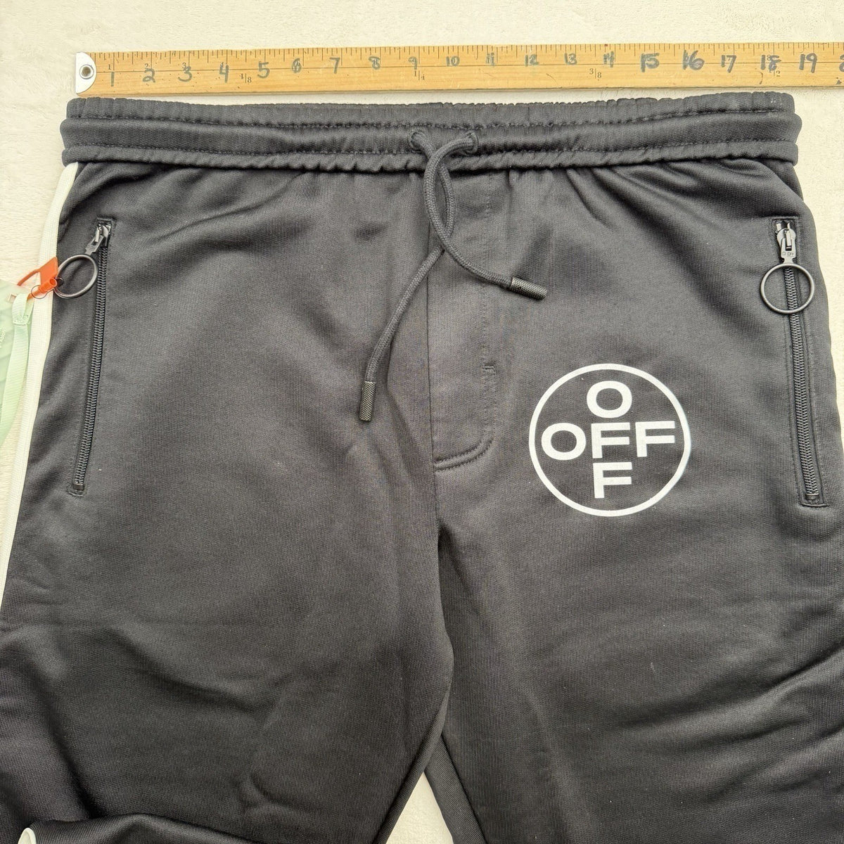 NWT Off-White Track Pants Black White Side Stripe High Waist Drawstring Street L