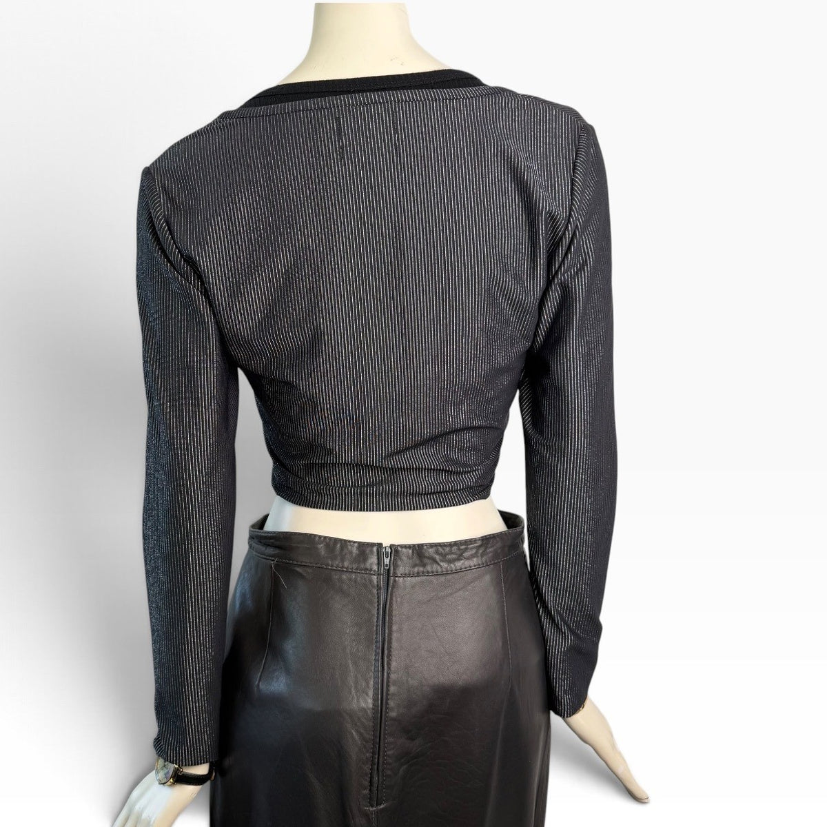 Carbon38 Black Silver Metallic Cropped Cardigan | M — view 3
