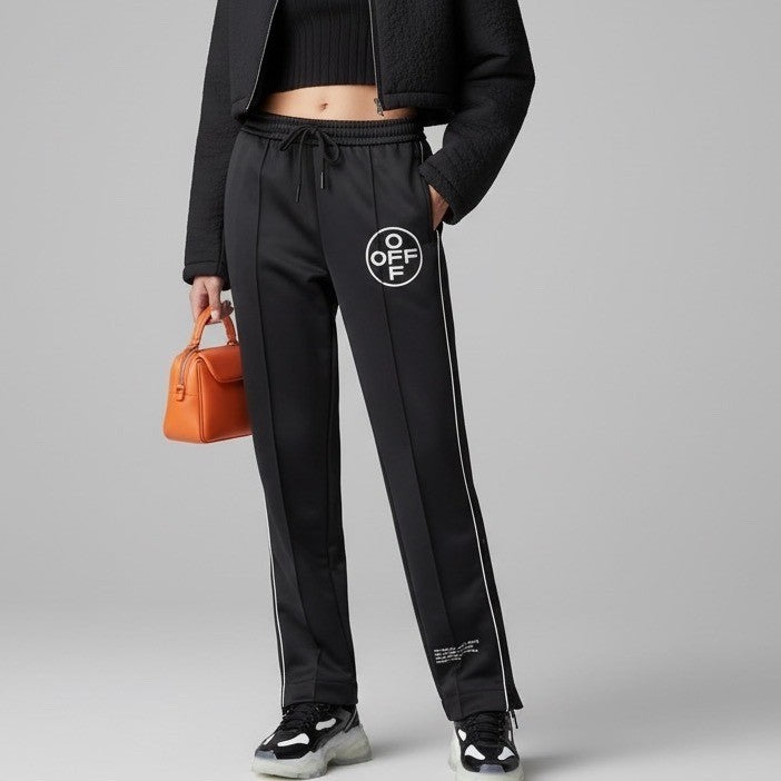NWT Off-White Track Pants Black White Side Stripe High Waist Drawstring Street L