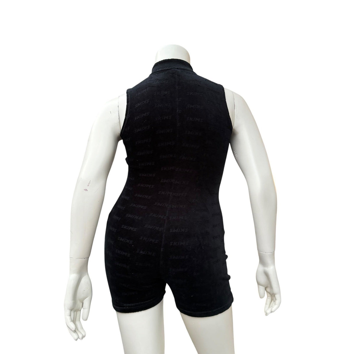 SKIMS Black Monogram Velour Zip Romper | XL — view 5