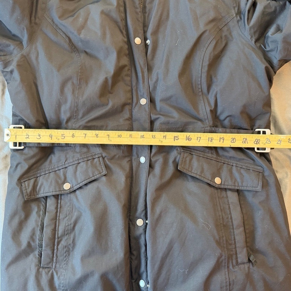 Eddie Bauer Weatheredge Superior Down Parka Black Faux Fur Hood Belted Sz XXL
