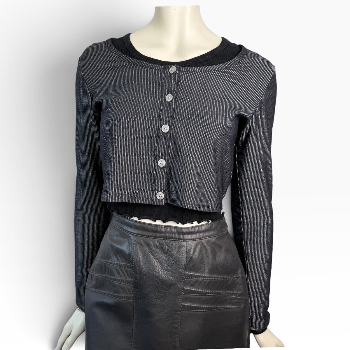 Carbon38 Black Silver Metallic Cropped Cardigan | M — view 1