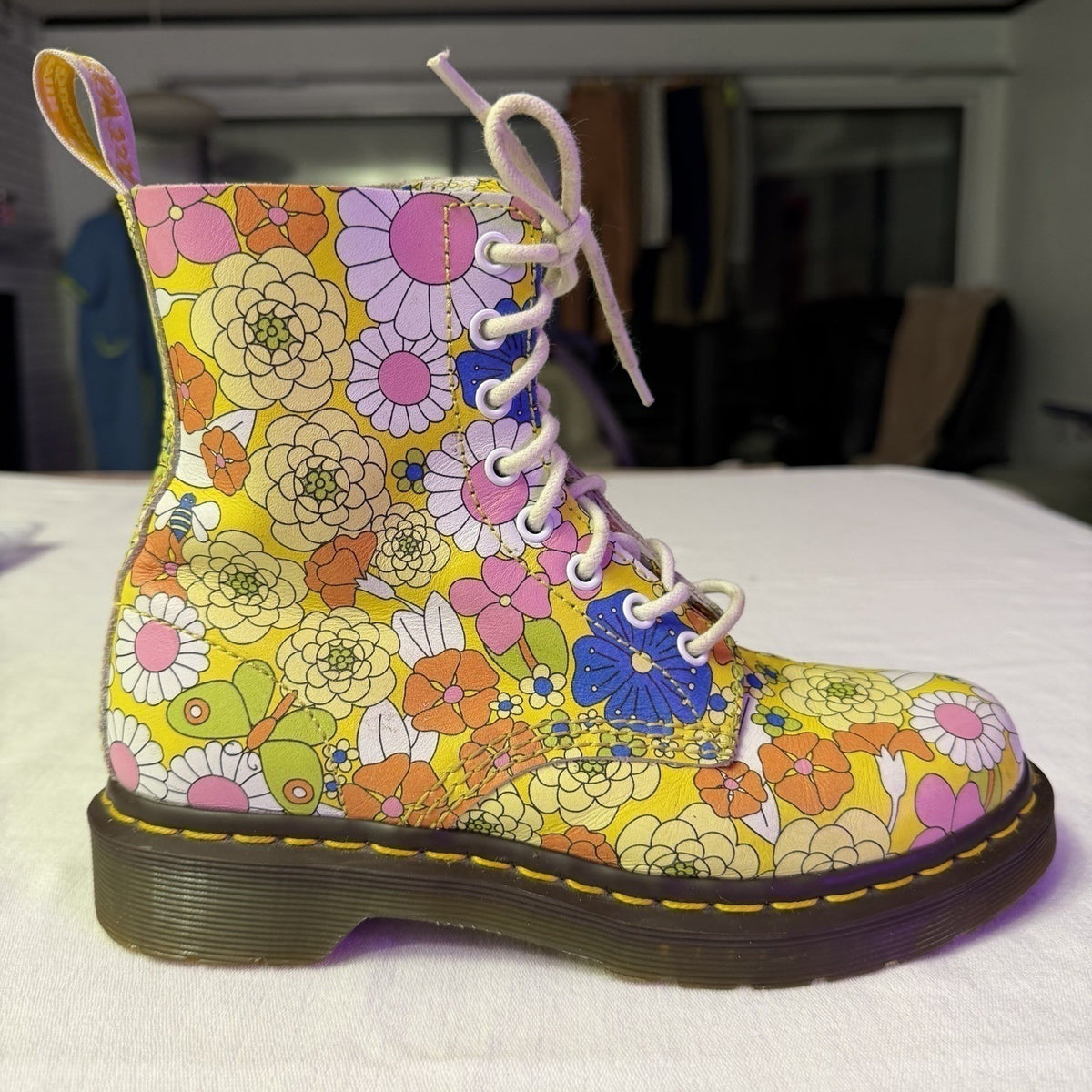 Doc Martens 1460 Pascal Daisy Floral Print Combat Boots Leather Fairy Grunge W6