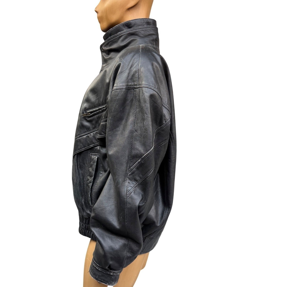 Vintage Massimo Leather Bomber Jacket Black Model Off Duty Grunge Indie Sleaze L