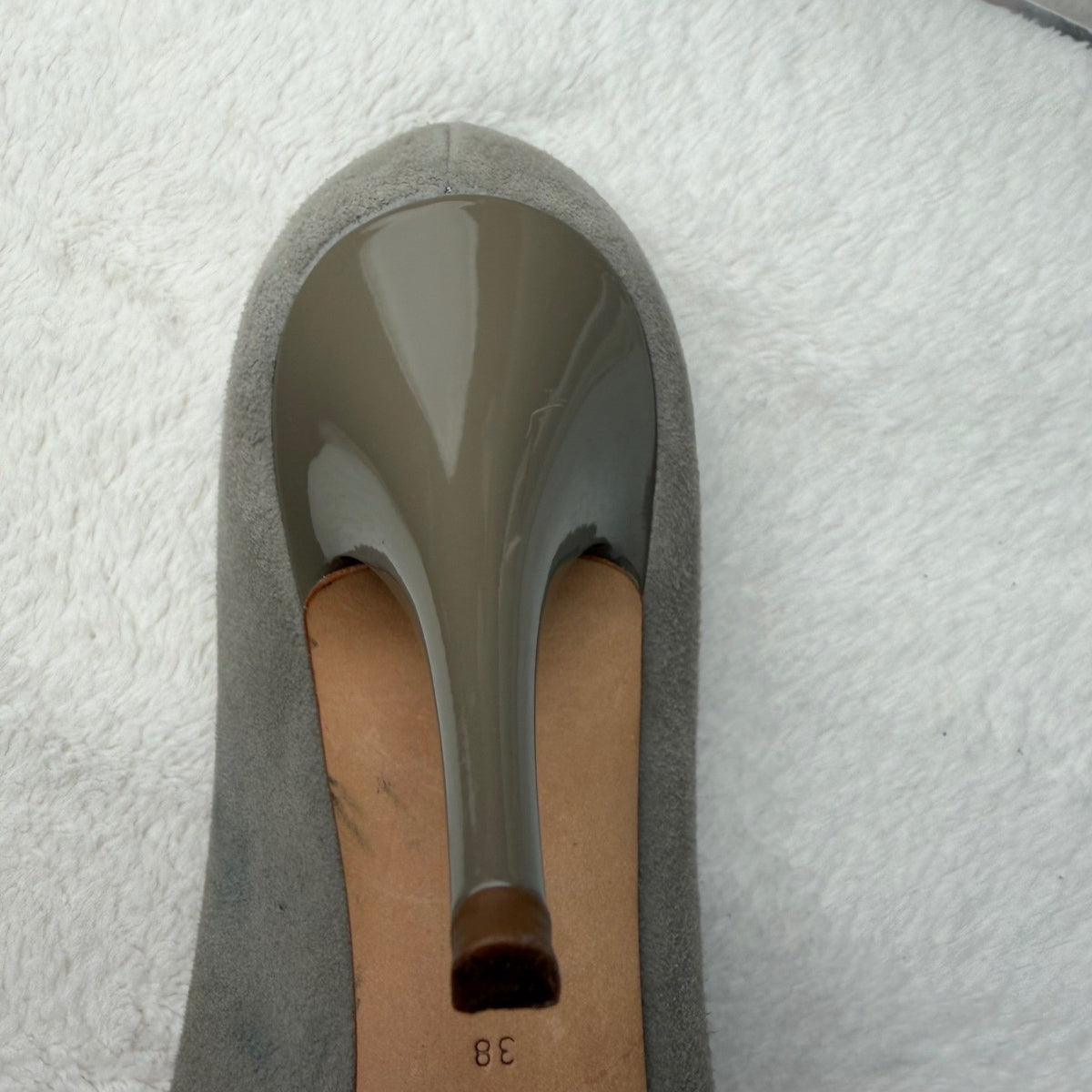 Giuseppe Zanotti Peep Toe Heels Genuine Leather Ruched Grey Suede Old Money 7.5