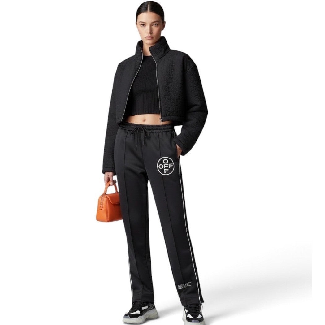 NWT Off-White Track Pants Black White Side Stripe High Waist Drawstring Street L