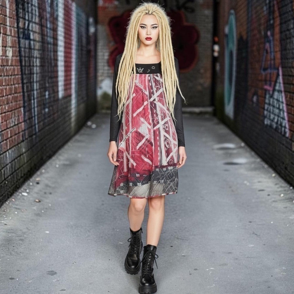 Save The Queen! Abstract Print Babydoll Dress | S — view 15