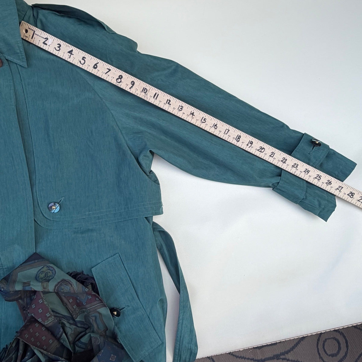 Vintage VIPetites Teal Trench Coat & Scarf | 11/12 — view 7