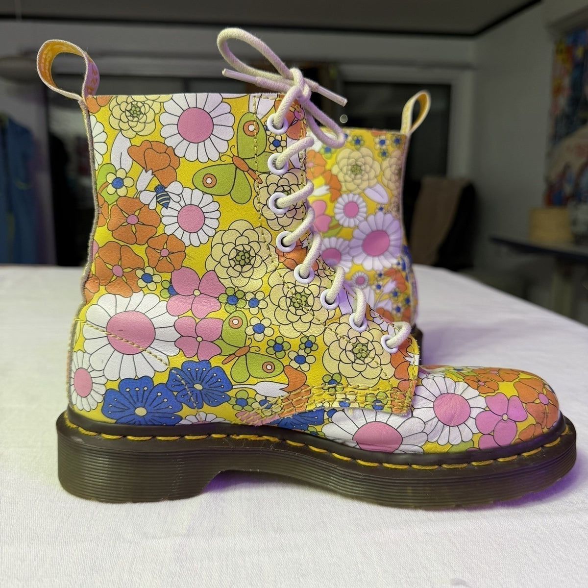 Doc Martens 1460 Pascal Daisy Floral Print Combat Boots Leather Fairy Grunge W6