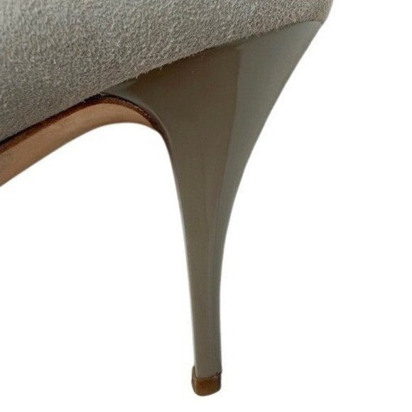 Giuseppe Zanotti Peep Toe Heels Genuine Leather Ruched Grey Suede Old Money 7.5