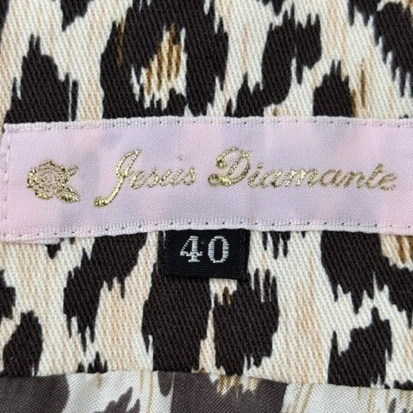 Jesus Diamante Leopard Print Body Con Midi Dress Ruffle Halter Back Cut Out XS