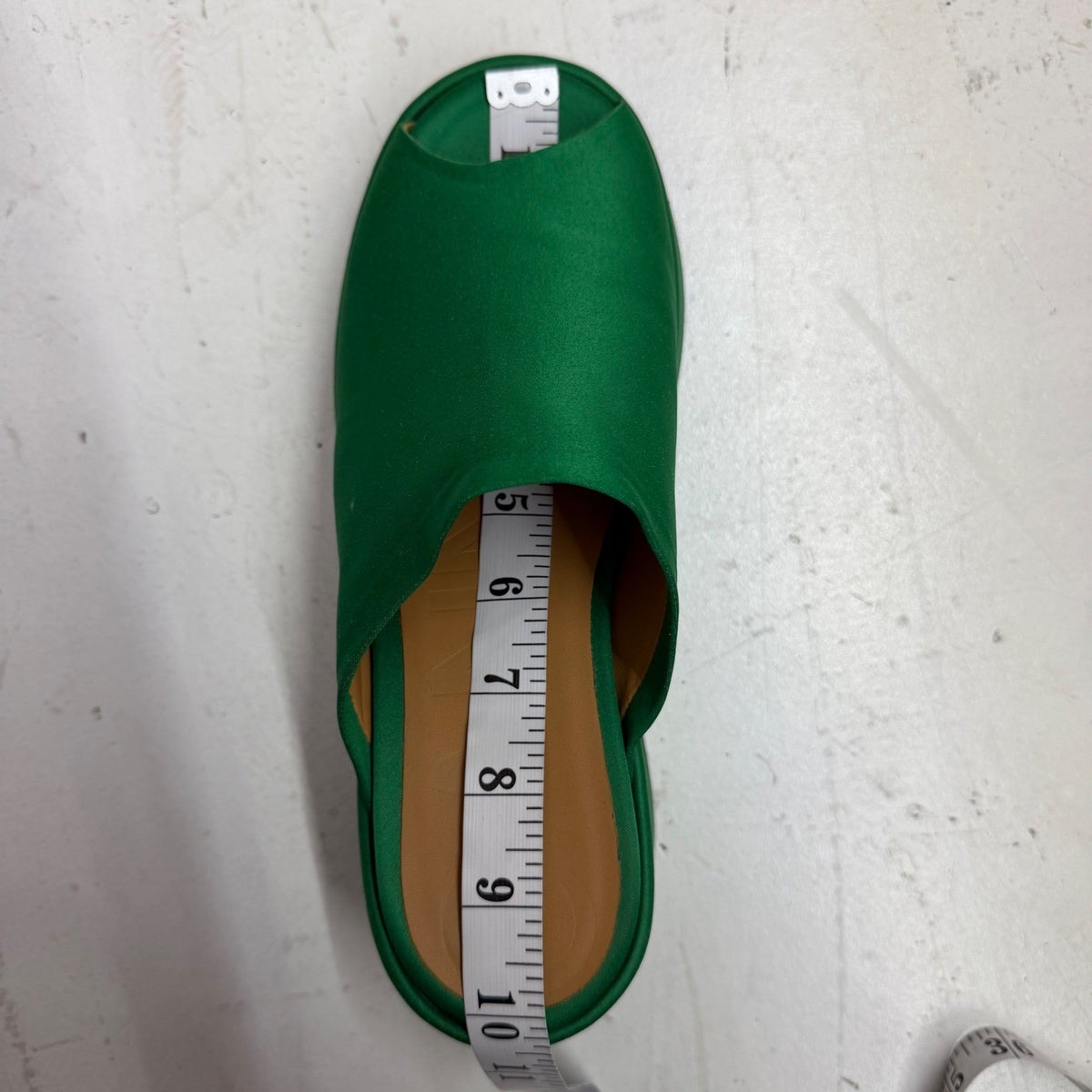 GANNI Platform Mule Slide Sandal Green Satin Block Heel Scandi Maximalist 40