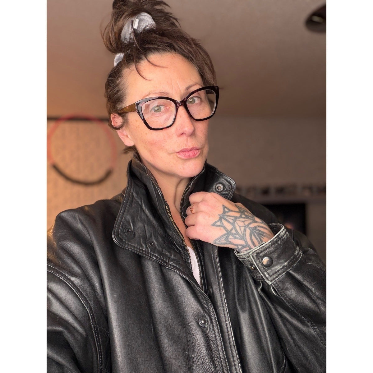 Vintage Massimo Leather Bomber Jacket Black Model Off Duty Grunge Indie Sleaze L
