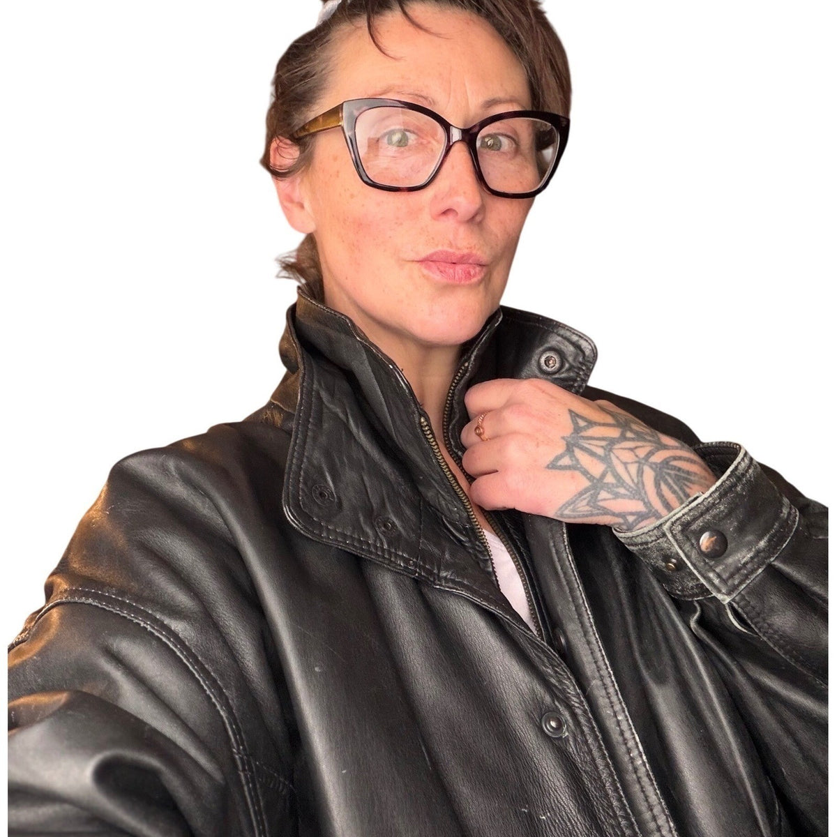 Vintage Massimo Leather Bomber Jacket Black Model Off Duty Grunge Indie Sleaze L