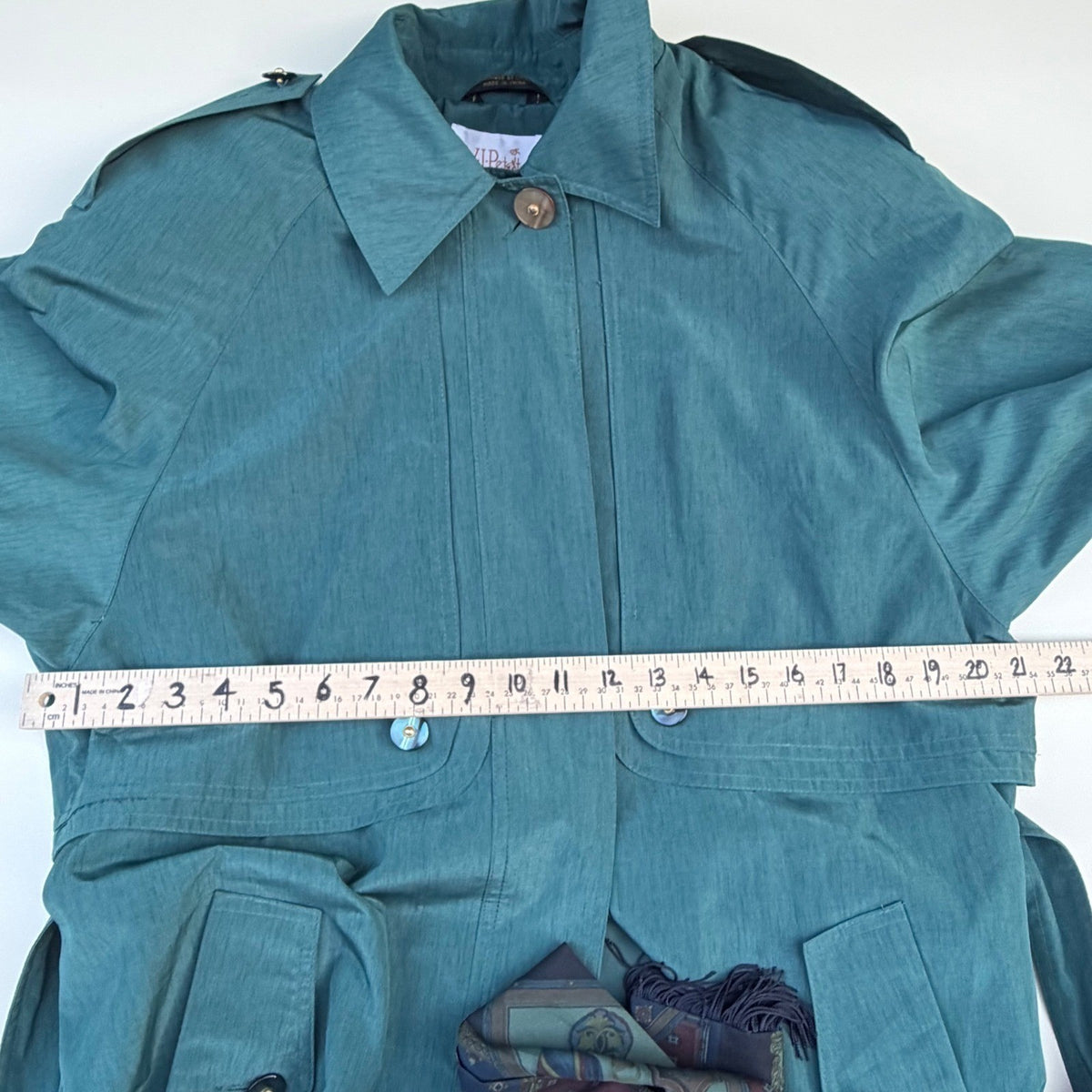 Vintage VIPetites Teal Trench Coat & Scarf | 11/12 — view 5