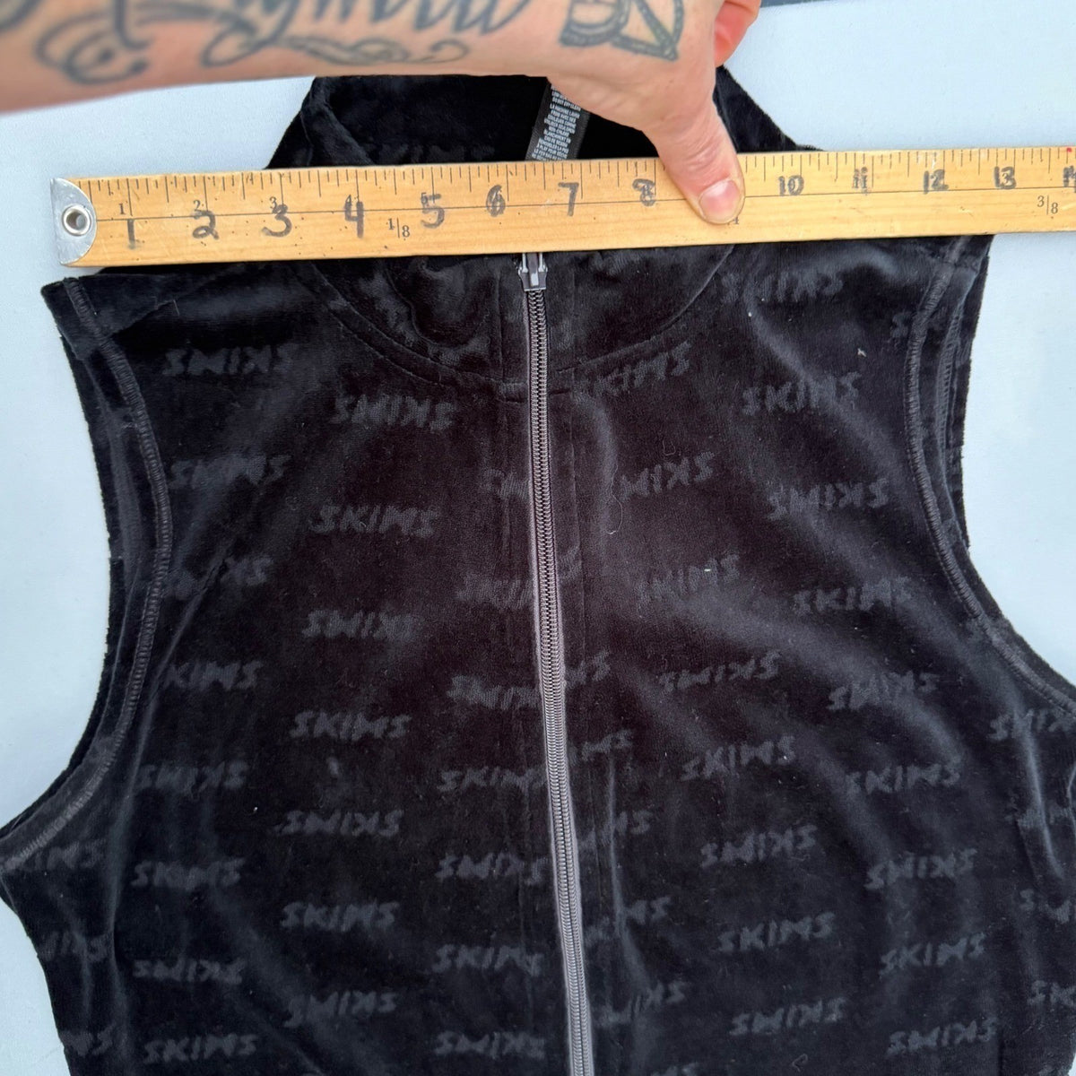 SKIMS Black Monogram Velour Zip Romper | XL — view 11