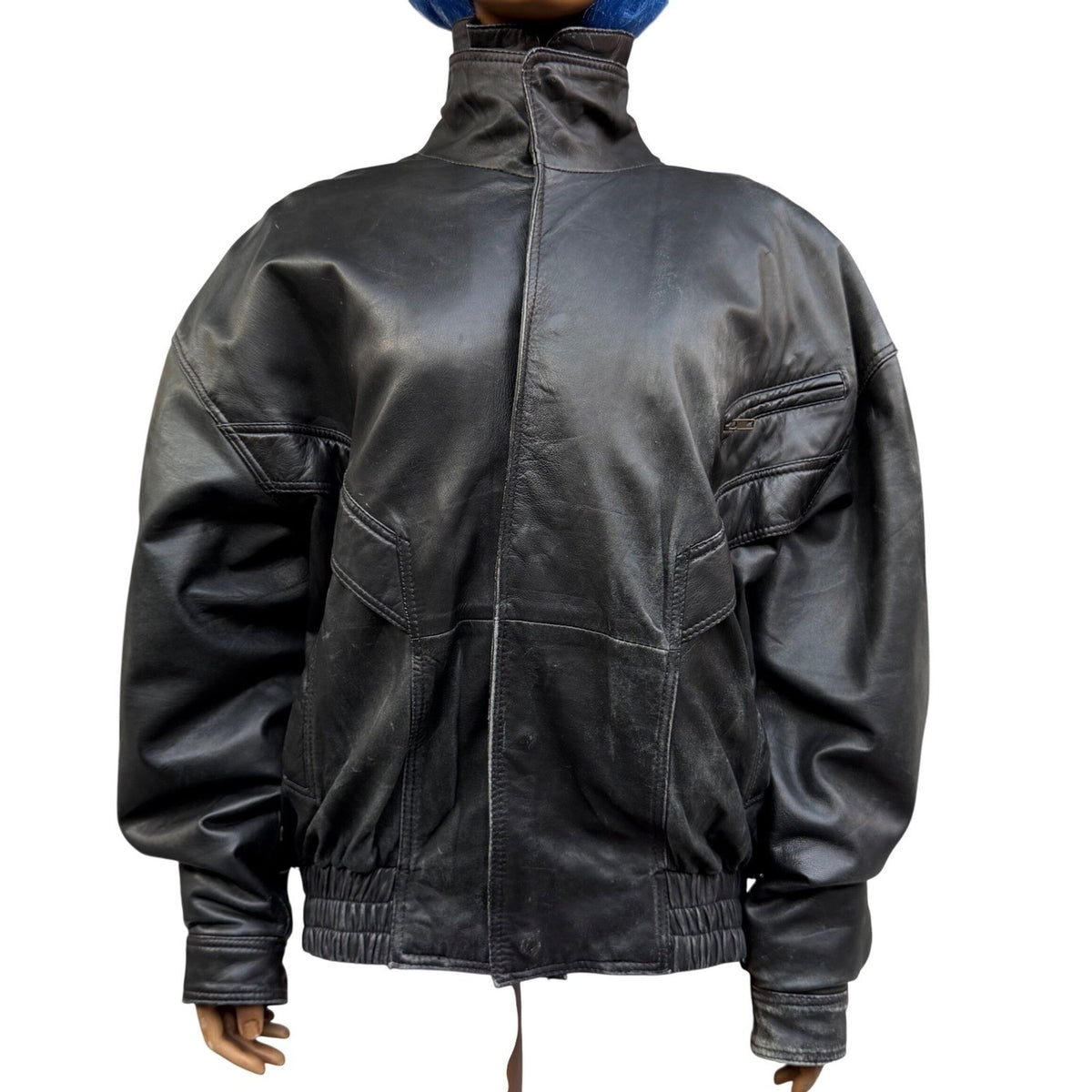 Vintage Massimo Leather Bomber Jacket Black Model Off Duty Grunge Indie Sleaze L